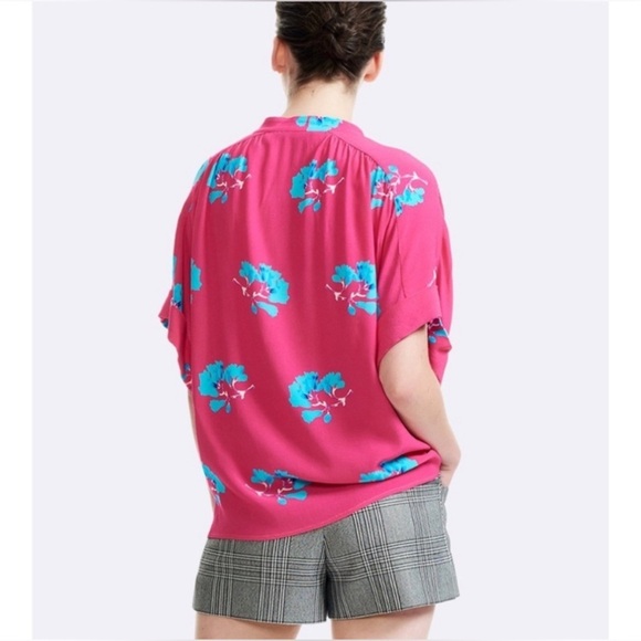 Maje Clowers Floral Button Down Short Sleeve Top Pink Blue Size 2 - Picture 2 of 10